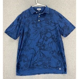 Peter Millar Mens XL Blue Floral Pattern 100% Cotton Short Sleeve Polo Shirt